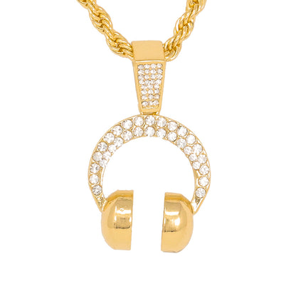 Iced Medium Music Pendant with 4mm Rope Chain 24" - HC-1073*