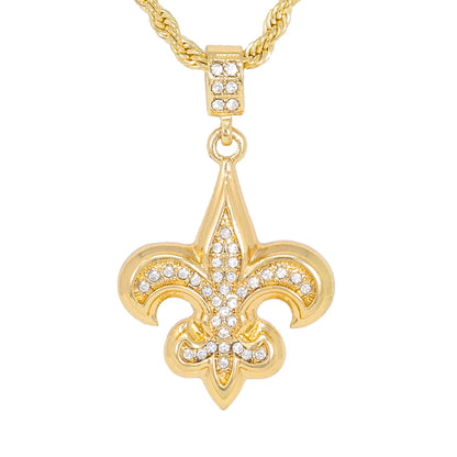 Iced Medium Fleur-De-Lis Pendant with 4mm Rope Chain 24" - HC-1074