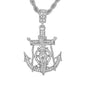 Iced Medium Mariners Cross Pendant with 4mm Rope Chain 24" - HC-1075