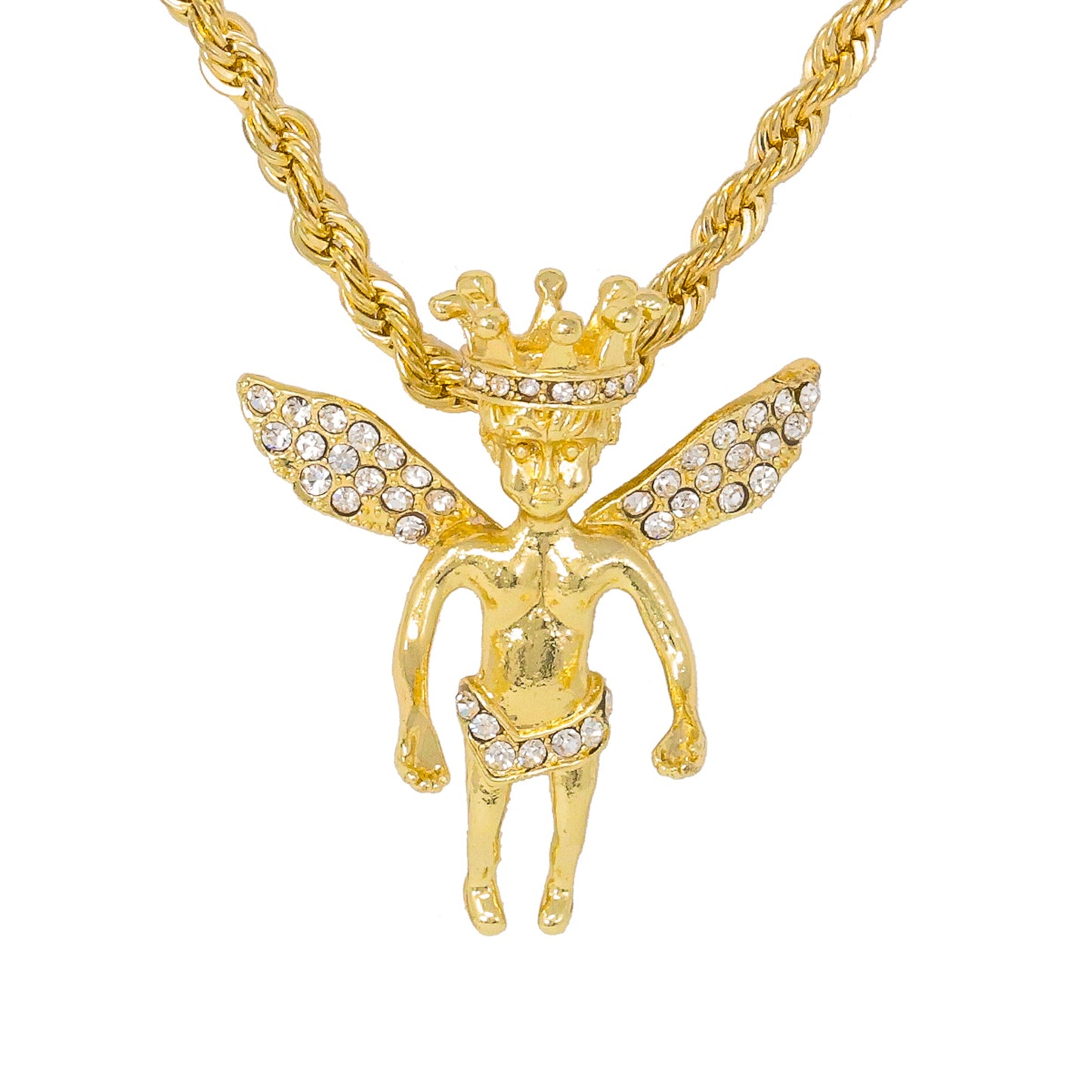 Iced Medium Angel Pendant with 4mm Rope Chain 24" - HC-1076*