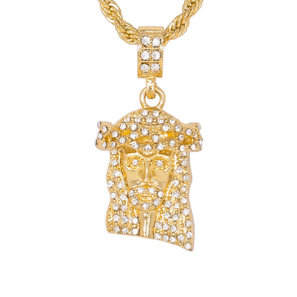 Iced Medium Jesus Pendant with 4mm Rope Chain 24" - HC-1077*