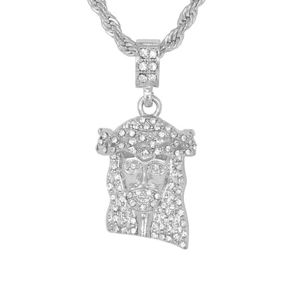 Iced Medium Jesus Pendant with 4mm Rope Chain 24" - HC-1077*