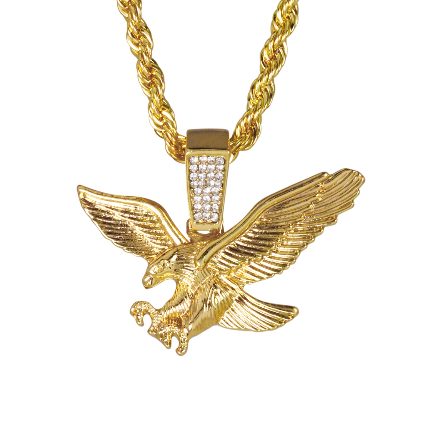 Iced Medium Eagle Pendant with 4mm Rope Chain 24" - HC-1079*