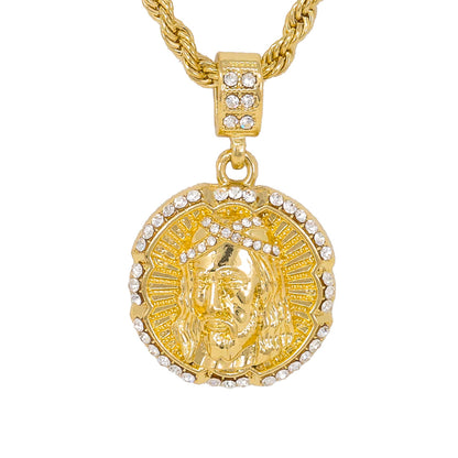Iced Medium Jesus Pendant with 4mm Rope Chain 24" - HC-1081*