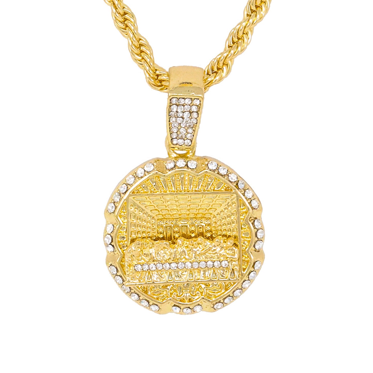 Iced Medium Last Supper Pendant with 4mm Rope Chain 24" - HC-1082