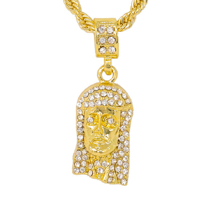 Iced Medium Jesus Pendant with 4mm Rope Chain 24" - HC-1083*
