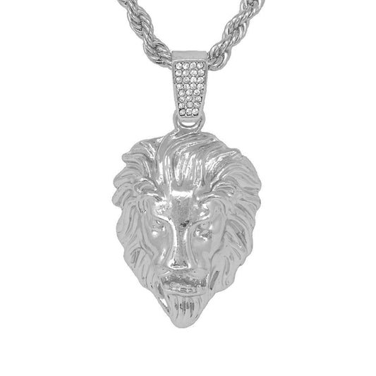 Iced Medium Lion Pendant with 4mm Rope Chain 24" - HC-1084
