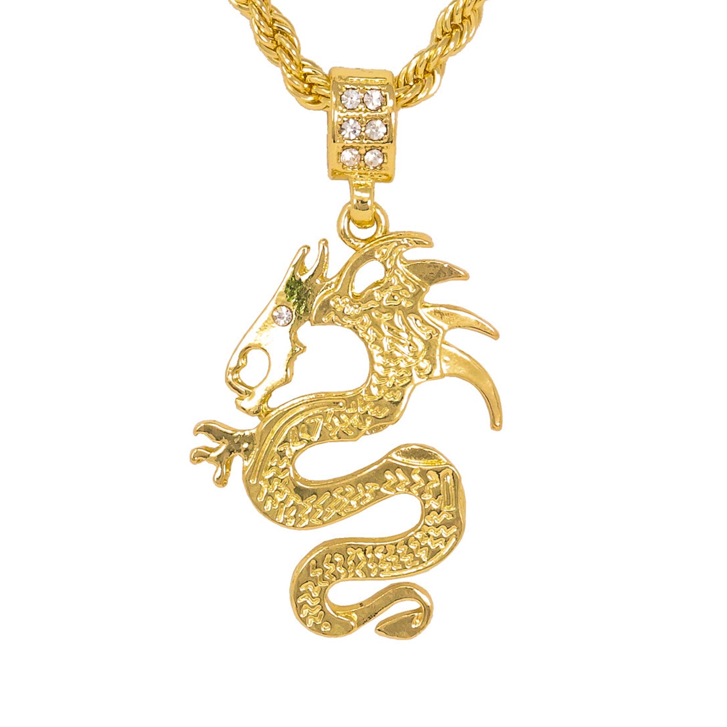 Iced Medium Dragon Pendant with 4mm Rope Chain 24" - HC-1085*