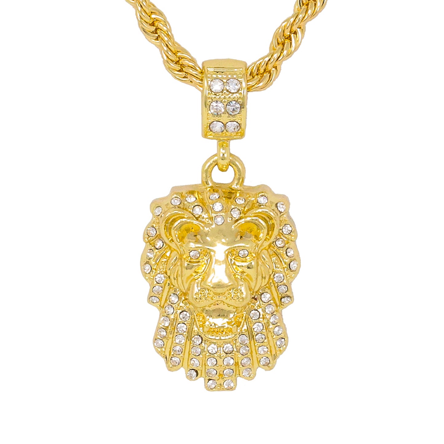Iced Medium Lion Pendant with 4mm Rope Chain 24" - HC-1086*