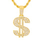 Iced Medium Money Pendant with 4mm Rope Chain 24" - HC-1087