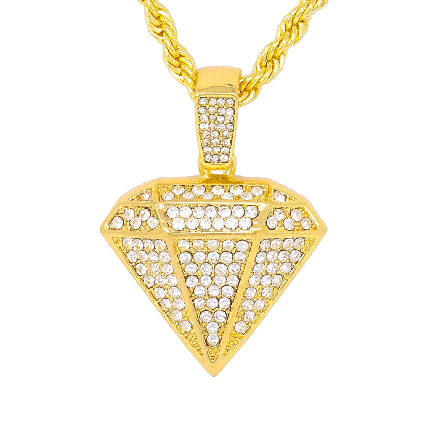Iced Medium Diamond Pendant with 4mm Rope Chain 24" - HC-1088