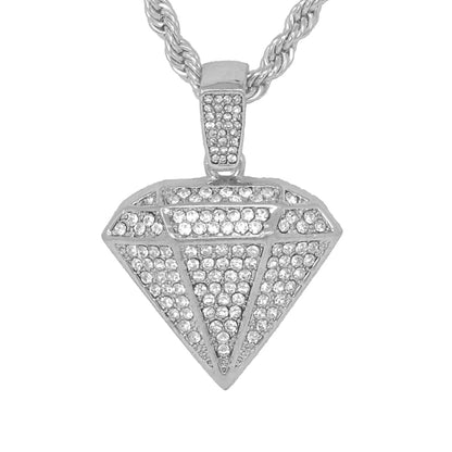 Iced Medium Diamond Pendant with 4mm Rope Chain 24" - HC-1088