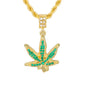 Iced Medium Leaf Pendant with 4mm Rope Chain 24" - HC-1090