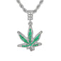 Iced Medium Leaf Pendant with 4mm Rope Chain 24" - HC-1090