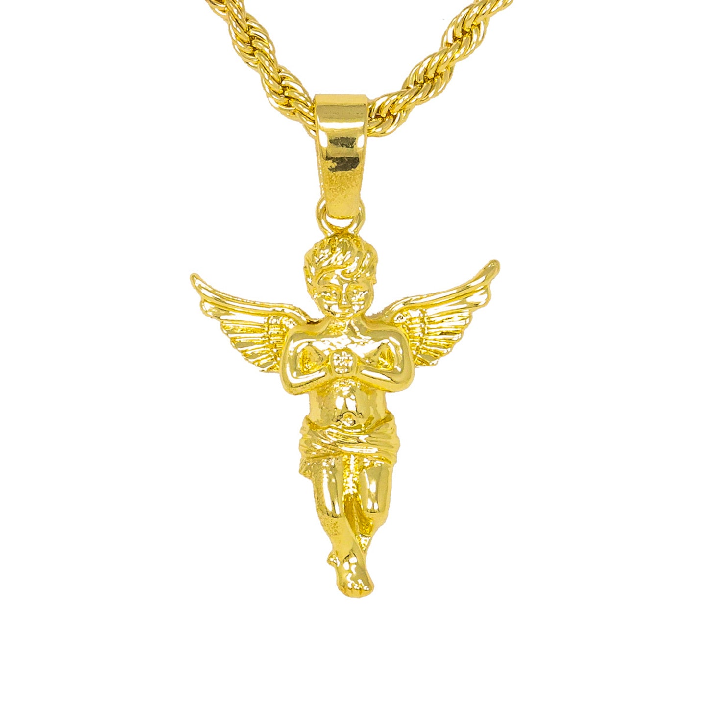 Iced Medium Angel Pendant with 4mm Rope Chain 24" - HC-1091*