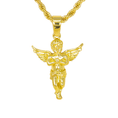 Iced Medium Angel Pendant with 4mm Rope Chain 24" - HC-1091*