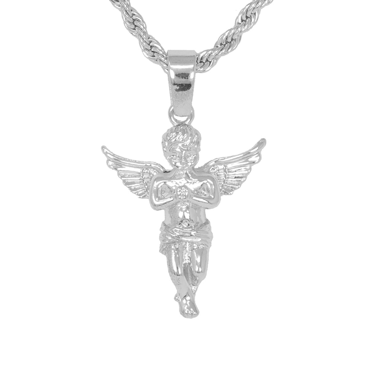 Iced Medium Angel Pendant with 4mm Rope Chain 24" - HC-1091*