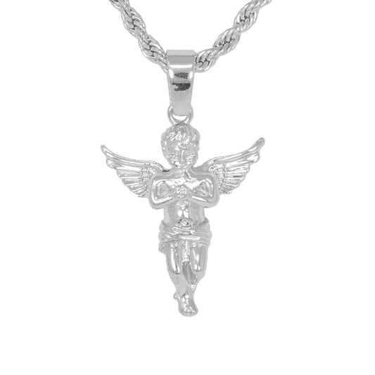 Iced Medium Angel Pendant with 4mm Rope Chain 24" - HC-1091*