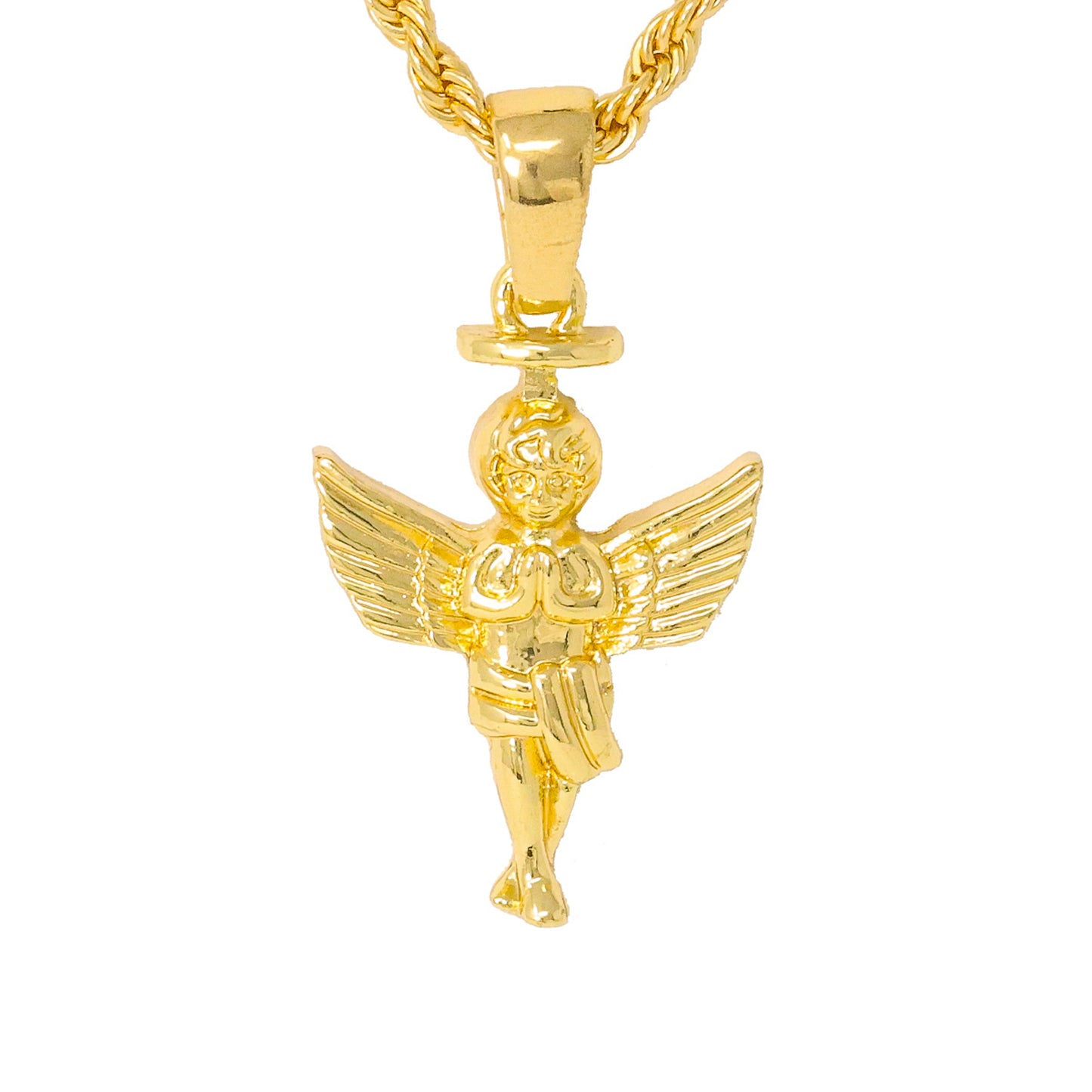 Iced Medium Angel Pendant with 4mm Rope Chain 24" - HC-1092*
