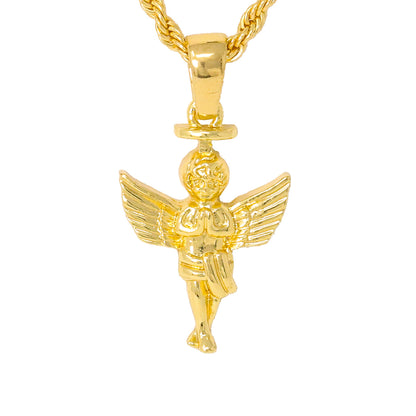 Iced Medium Angel Pendant with 4mm Rope Chain 24" - HC-1092*