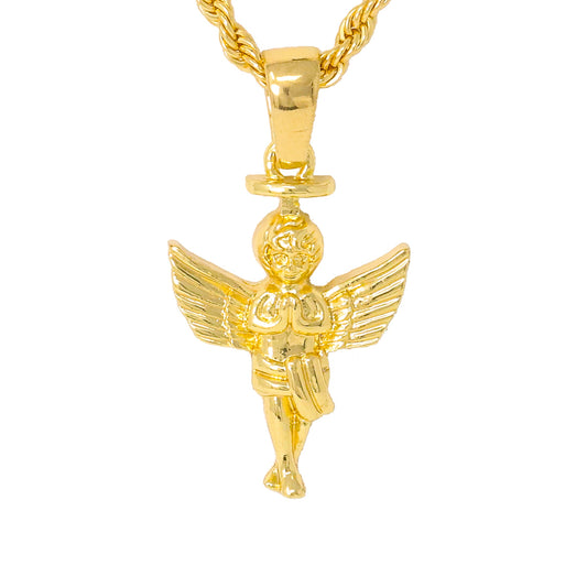 Iced Medium Angel Pendant with 4mm Rope Chain 24" - HC-1092*