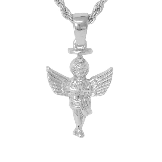 Iced Medium Angel Pendant with 4mm Rope Chain 24" - HC-1092*