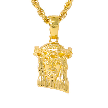 Iced Medium Jesus Pendant with 4mm Rope Chain 24" - HC-1093*
