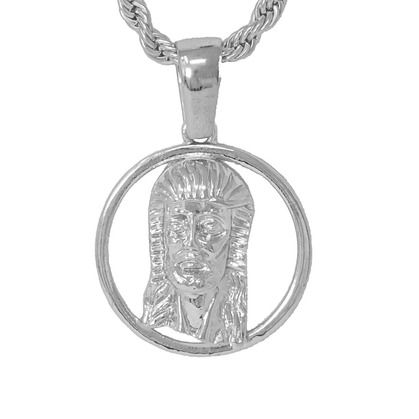 Iced Medium Jesus Pendant with 4mm Rope Chain 24" - HC-1094*