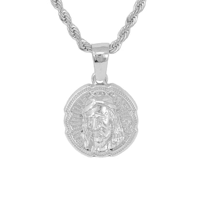 Iced Medium Jesus Pendant with 4mm Rope Chain 24" - HC-1095*