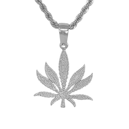 Iced Medium Leaf Pendant with 4mm Rope Chain 24" - HC-1100*