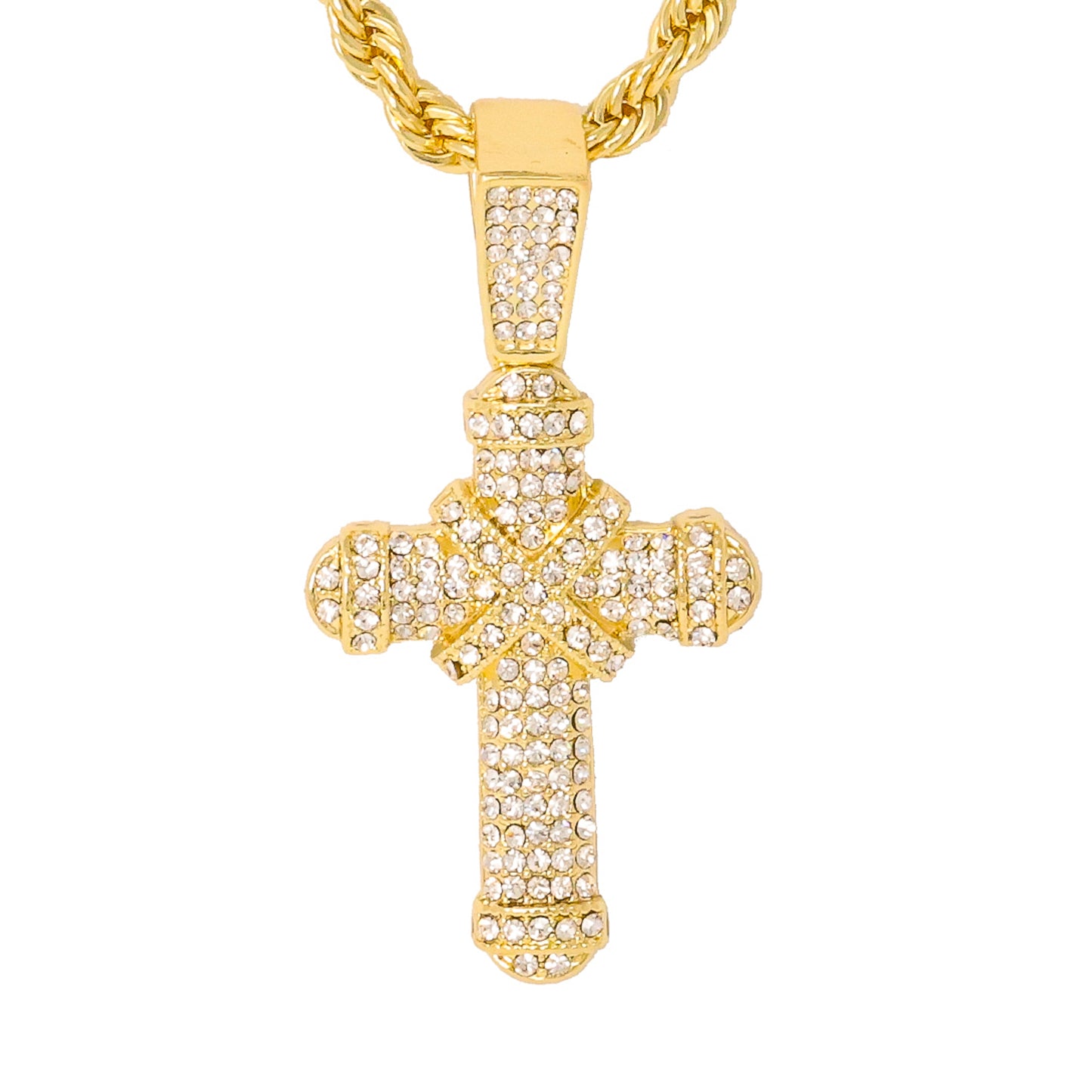 Iced Medium Cross Pendant with 4mm Rope Chain 24" - HC-1104