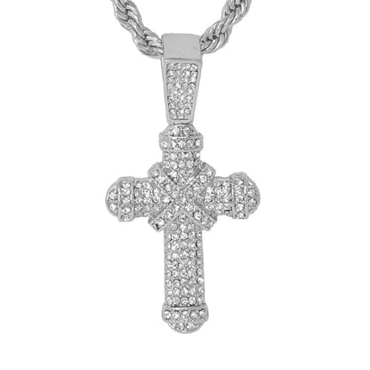 Iced Medium Cross Pendant with 4mm Rope Chain 24" - HC-1104