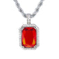 Iced Medium Ruby Stone Pendant with 4mm Rope Chain 24" - HC-1105