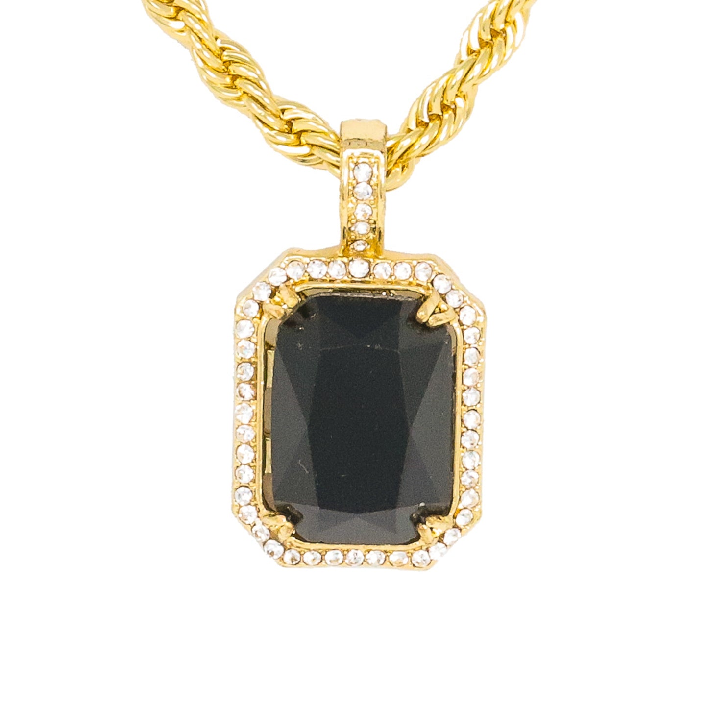 Iced Medium Onyx Pendant with 4mm Rope Chain 24" - HC-1106*