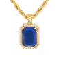 Iced Medium Blue Stone Pendant with 4mm Rope Chain 24" - HC-1107*