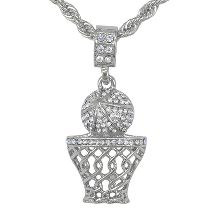 Iced Medium Basketball Pendant with 4mm Rope Chain 24" - HC-1109