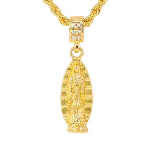 Iced Medium Guadalupe Pendant with 4mm Rope Chain 24" - HC-1110