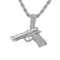 Iced Medium Gun Pendant with 4mm Rope Chain 24" - HC-1111*