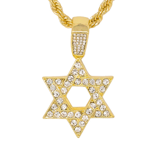 Iced Medium Star Pendant with 4mm Rope Chain 24" - HC-1113