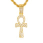 Iced Medium Ankh Cross Pendant with 4mm Rope Chain 24" - HC-1114
