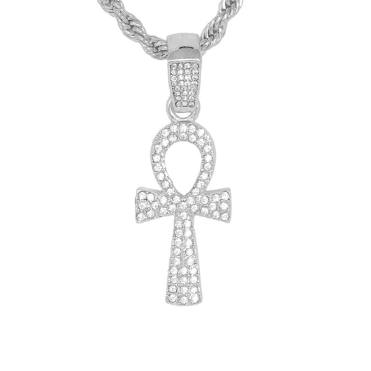 Iced Medium Ankh Cross Pendant with 4mm Rope Chain 24" - HC-1114