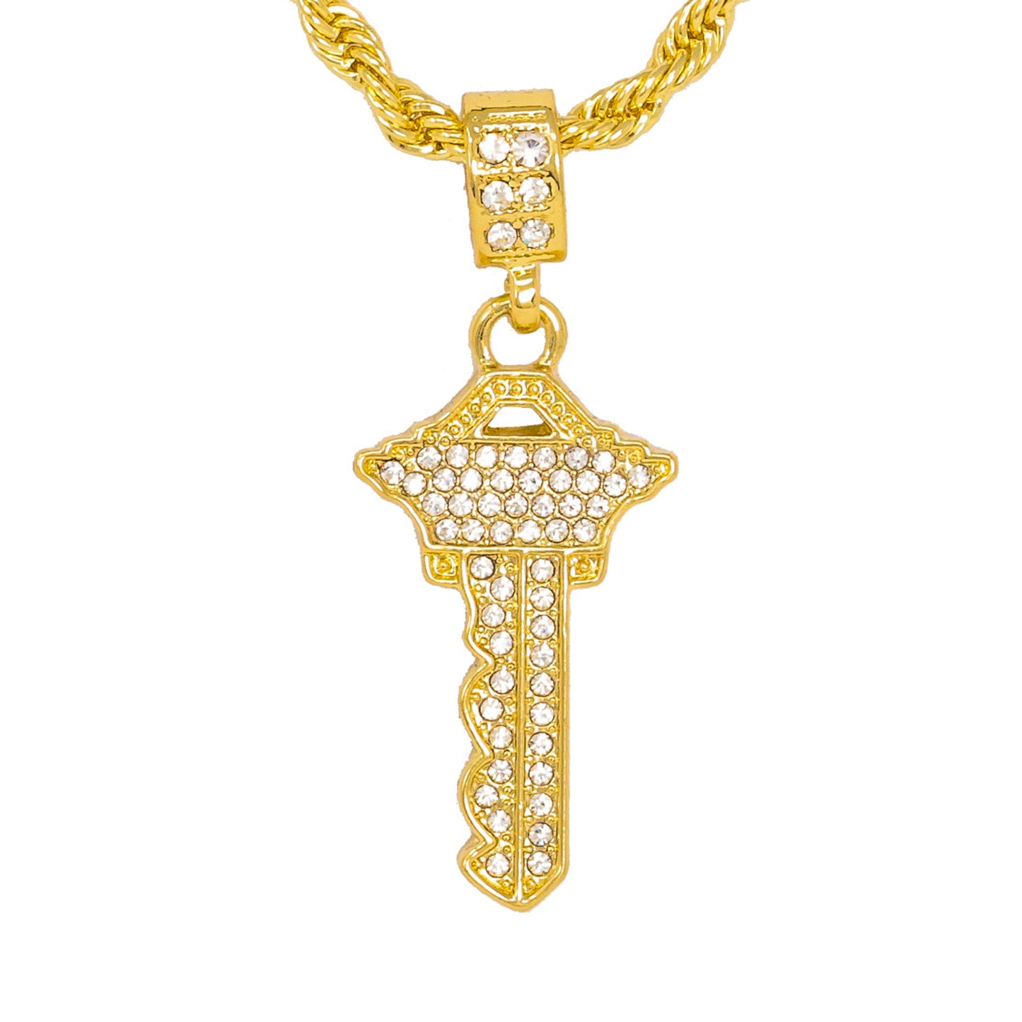 Iced Medium Key Pendant with 4mm Rope Chain 24" - HC-1115*