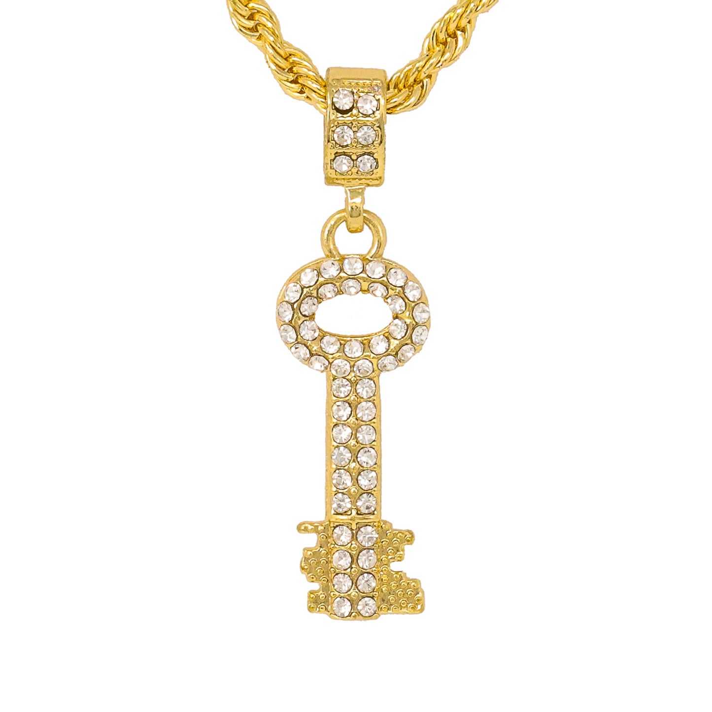 Iced Medium Key Pendant with 4mm Rope Chain 24" - HC-1116*