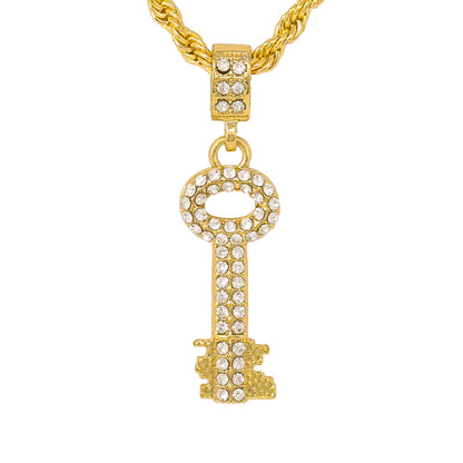 Iced Medium Key Pendant with 4mm Rope Chain 24" - HC-1116*