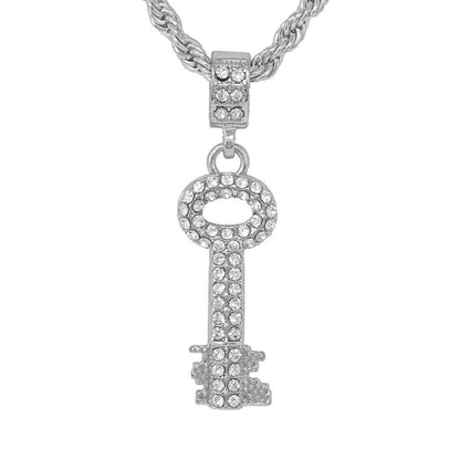 Iced Medium Key Pendant with 4mm Rope Chain 24" - HC-1116*