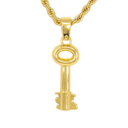 Iced Medium Key Pendant with 4mm Rope Chain 24" - HC-1117*