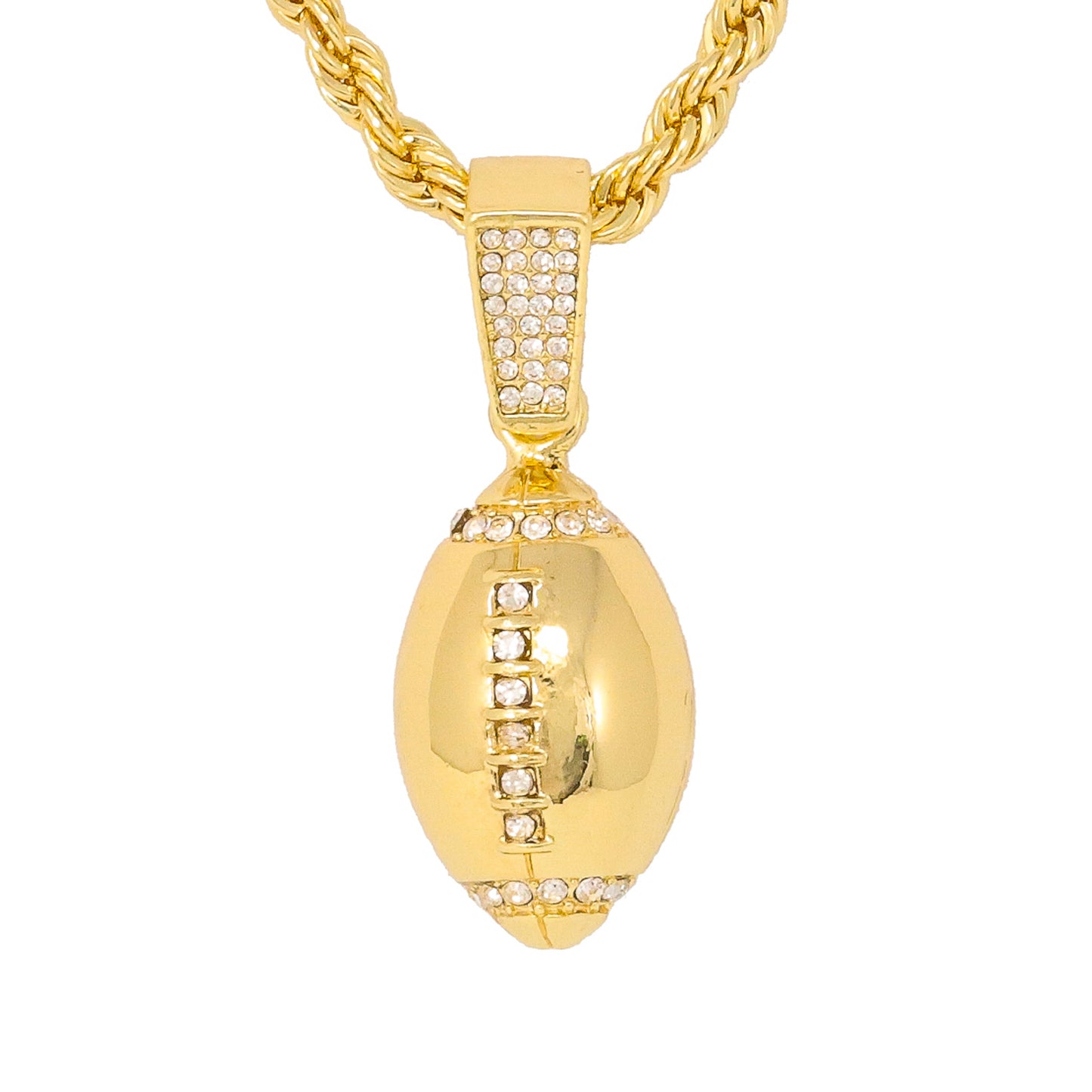 Iced Medium Football Pendant with 4mm Rope Chain 24" - HC-1120