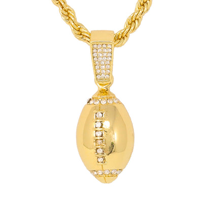 Iced Medium Football Pendant with 4mm Rope Chain 24" - HC-1120