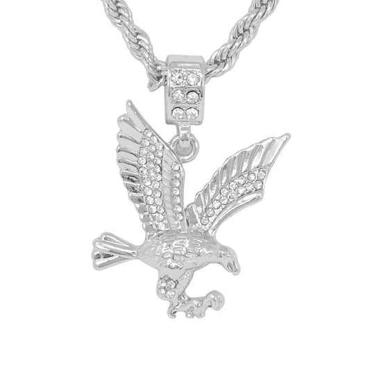 Iced Medium Eagle Pendant with 4mm Rope Chain 24" - HC-1121