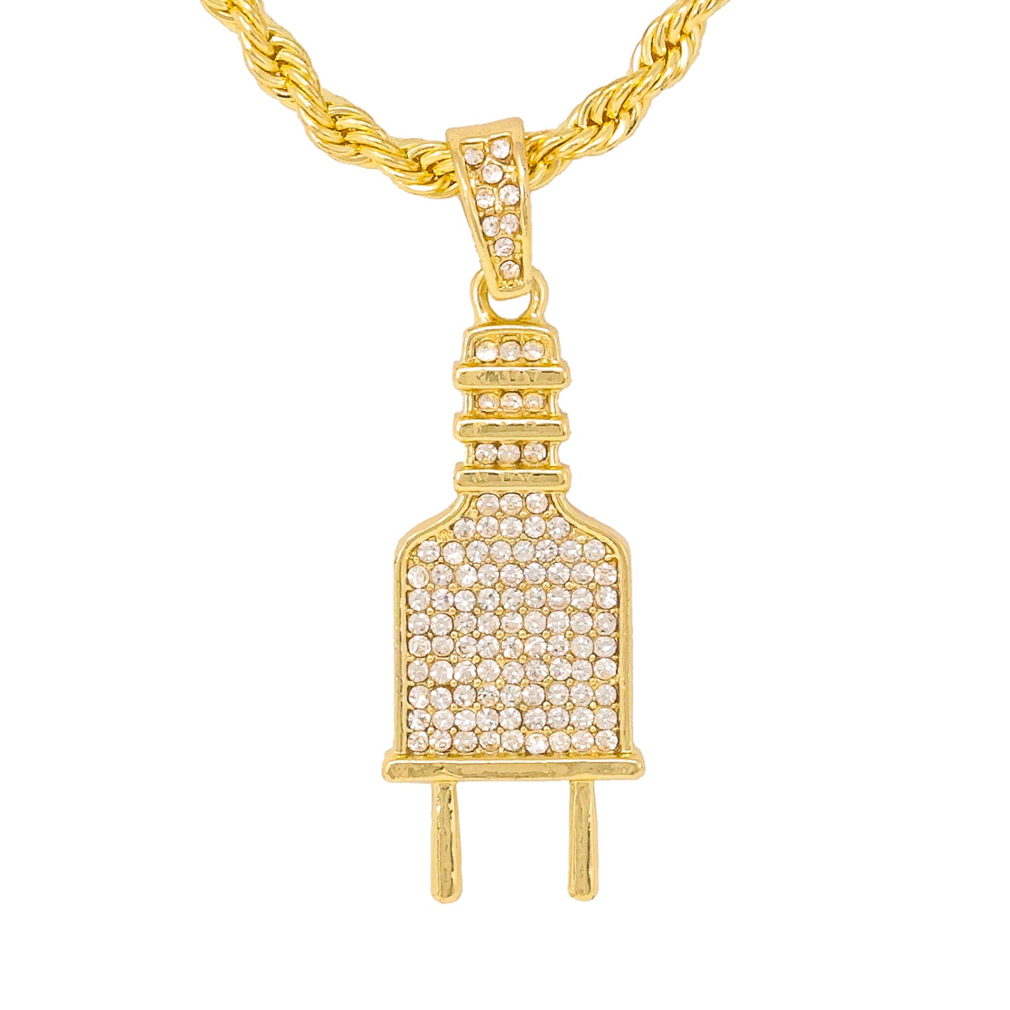 Iced Medium Plug Pendant with 4mm Rope Chain 24" - HC-1124*